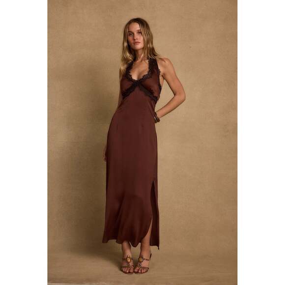 12th Tribe Vanessa Espresso Satin Midi Dress Size S - Picture 2 of 6